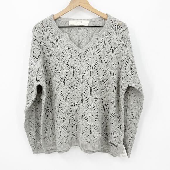 Peace Love World Boheme Open Stitch Novelty Sweater L Minimalist Loungewear Cozy - Picture 2 of 10